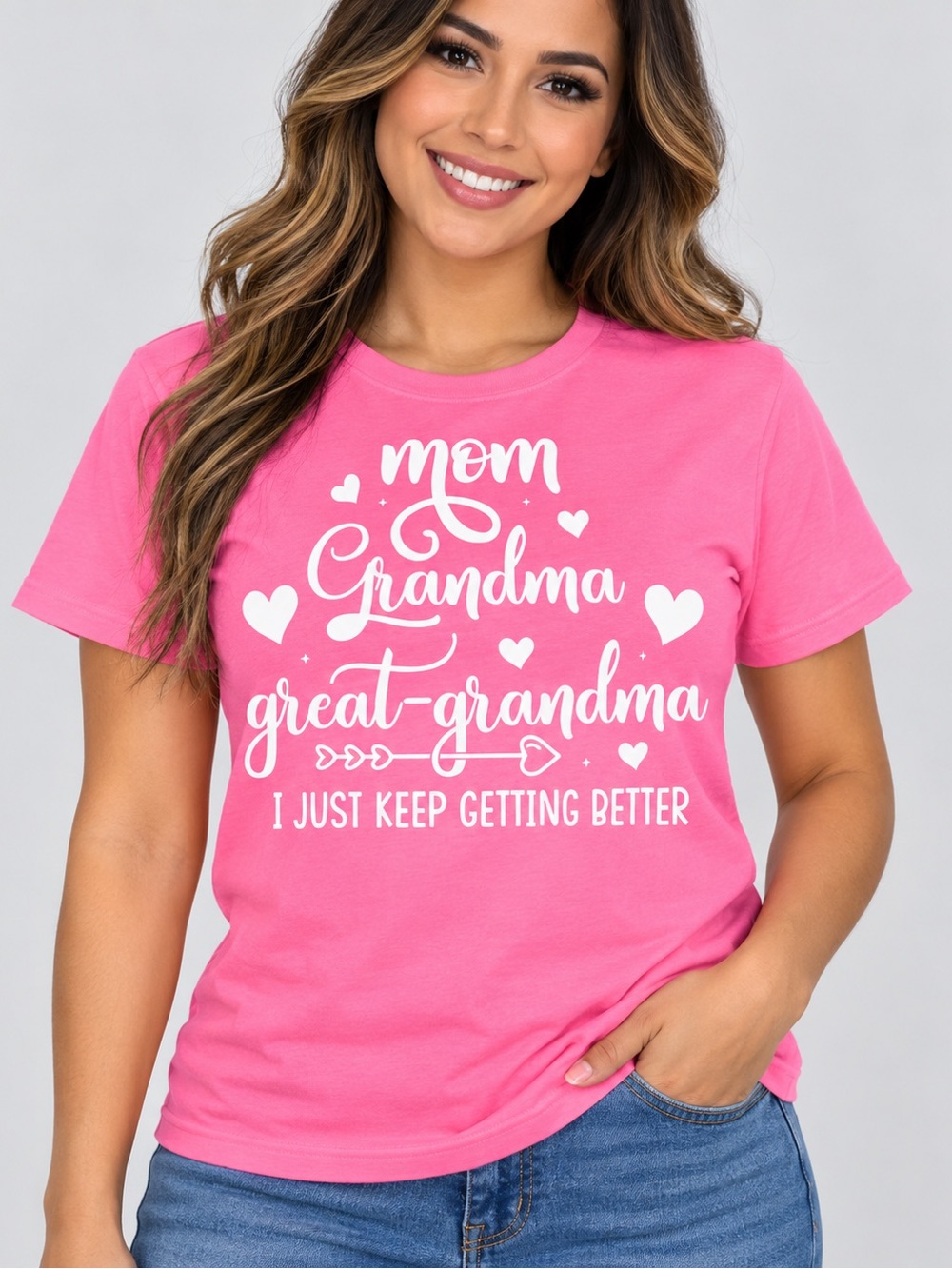 Pink 'Mom Grandma Great-Grandma' Graphic Tee